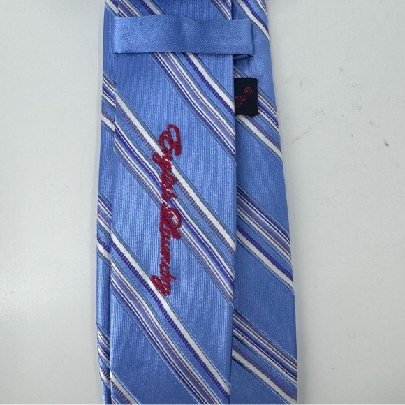 English Laundry Blue and White Striped Silk Tie - Picture 5 of 8